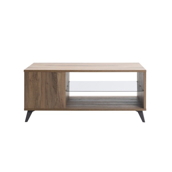 Vista laterale tavolino da salotto in legno 1 cassetto e 2 vani colore "grigio scuro laccato/noce brera" modello Celestia Totò Piccinni