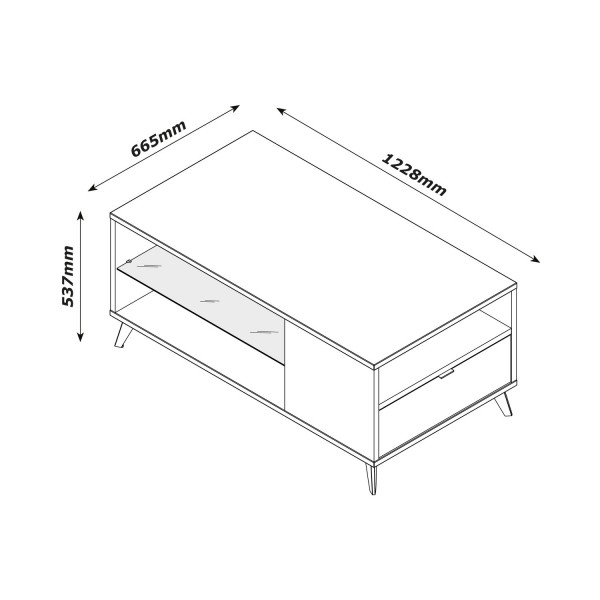 Specifica dimensioni tavolino da salotto in legno 1 cassetto e 2 vani colore "grigio scuro laccato/noce brera" modello Celestia Totò Piccinni