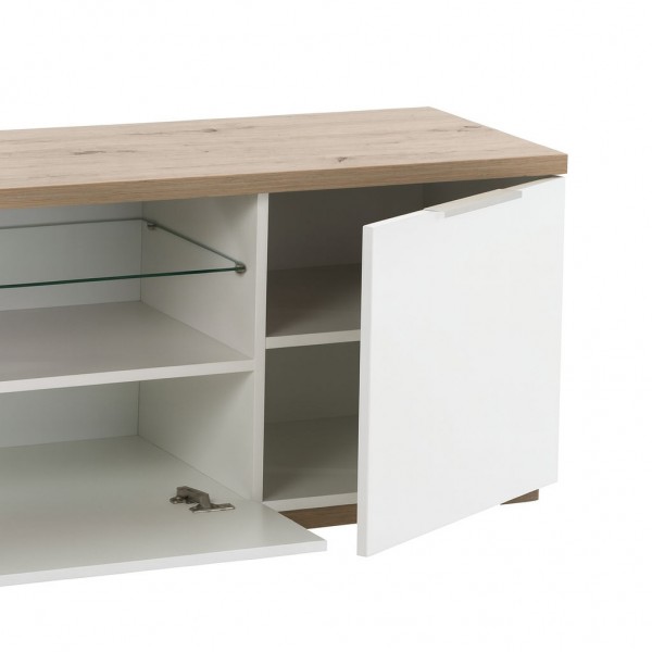 Dettaglio Mobile porta tv in legno colore "Bianco Laccato/Rovere Rivera" con 6 cassetti modello Orbis Totò Piccinni