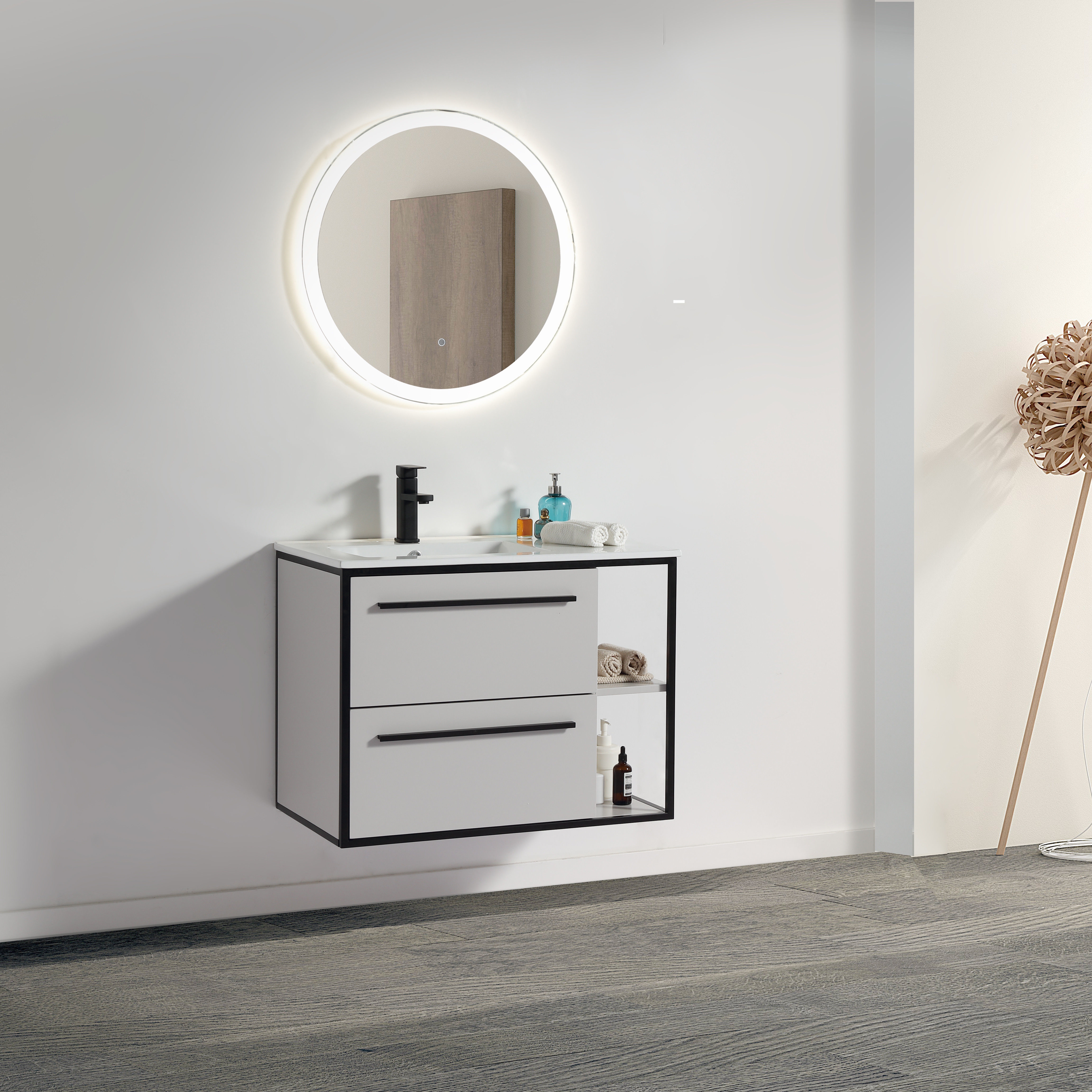 Mobile bagno Slam2 90x46 cm con lavabo specchio e cassetto 5 colori  disponibili e cassettiera laterale abbinabile