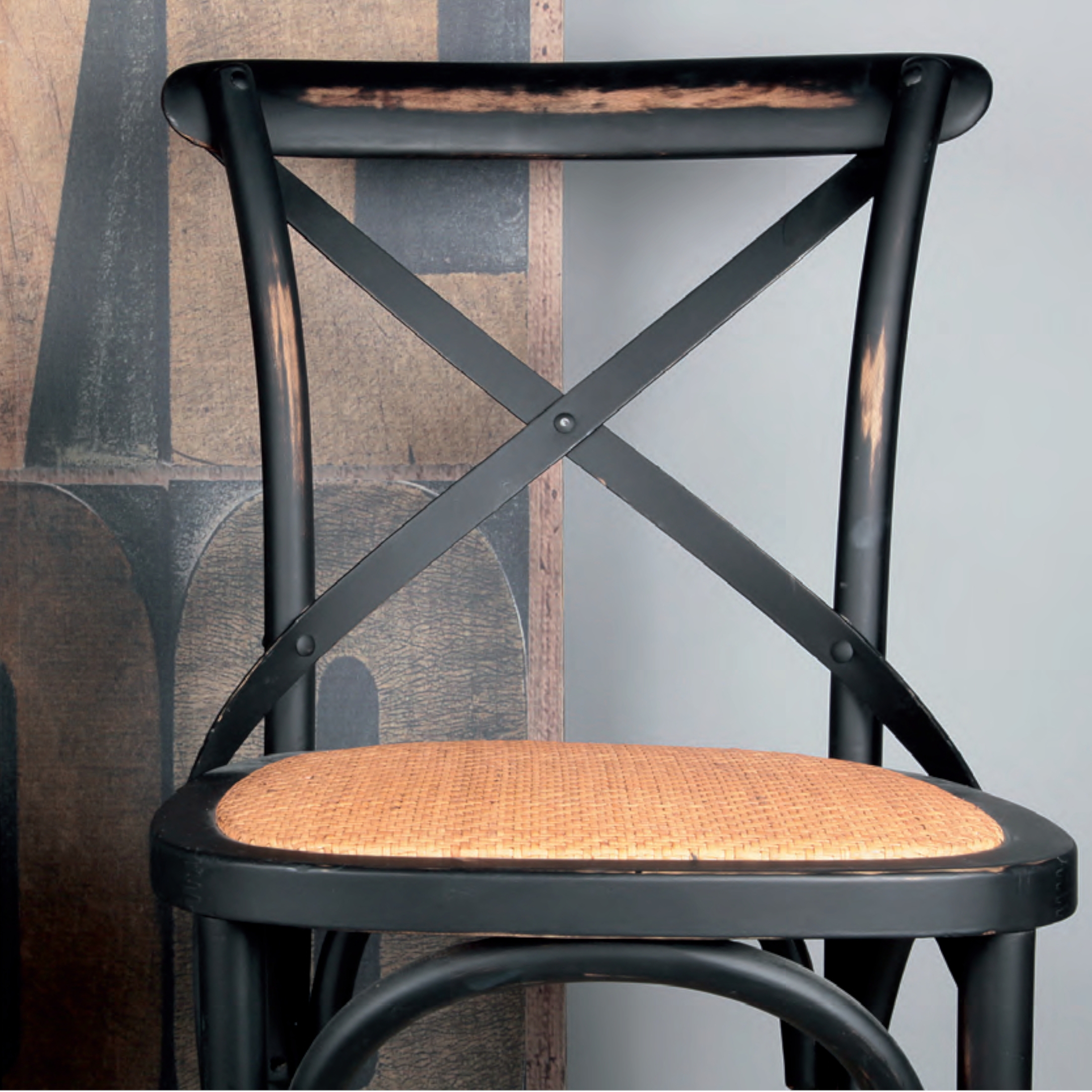 Set di 4 sedie in rattan con cuscino di seduta naturale intrecciato Pratello